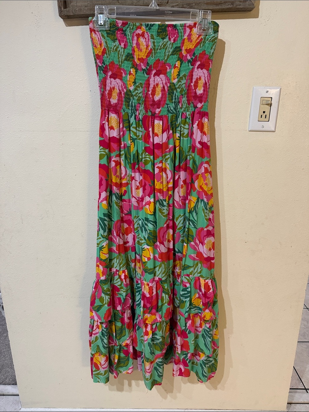 Abel The Label Anthropologie Mimosa Floral Smocked Strapless Tiered Maxi Dress - Picture 2 of 8